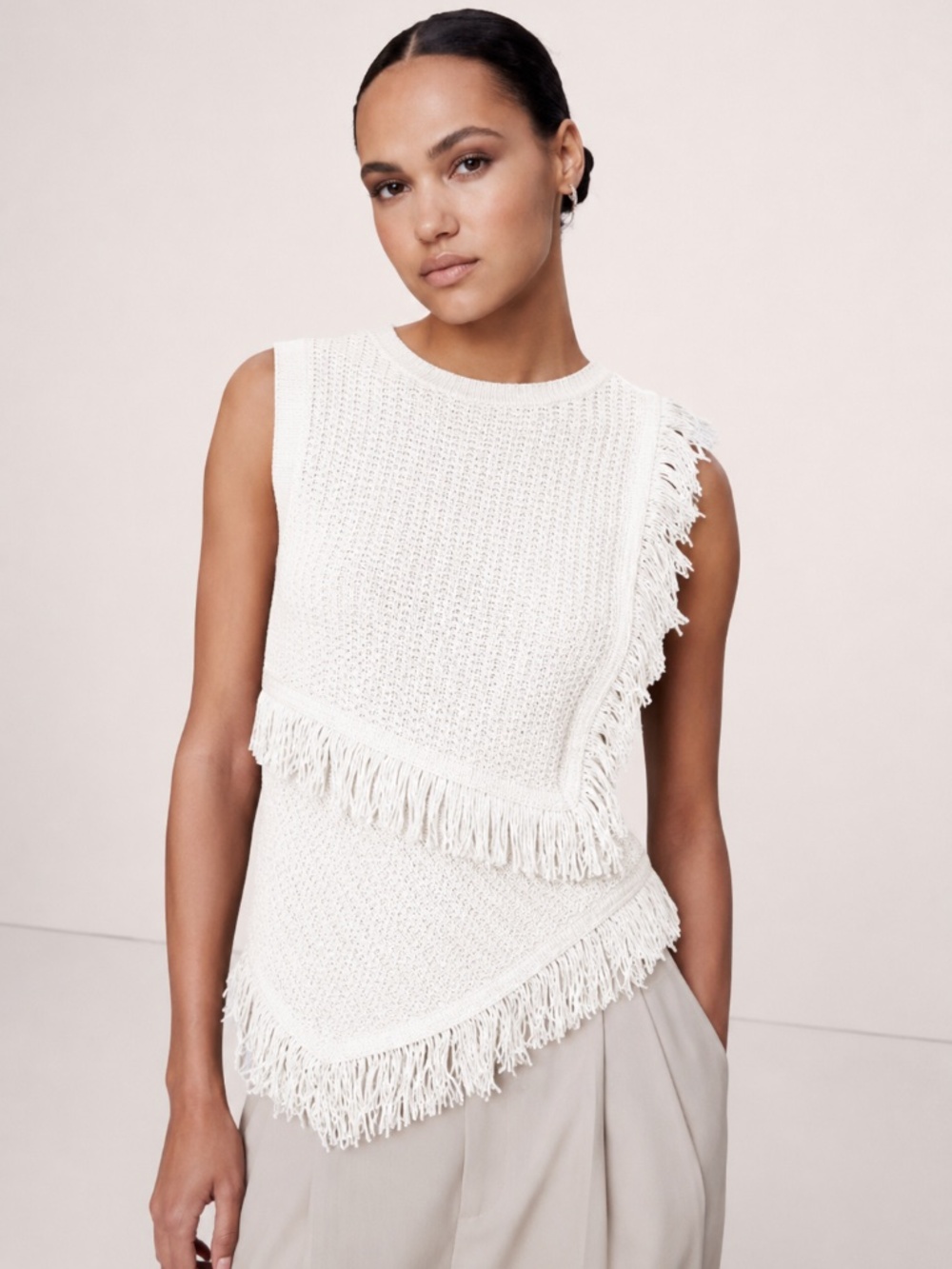 NWT Banana Republic Organic Cotton Fringe Knit Sweater Vest XS $110